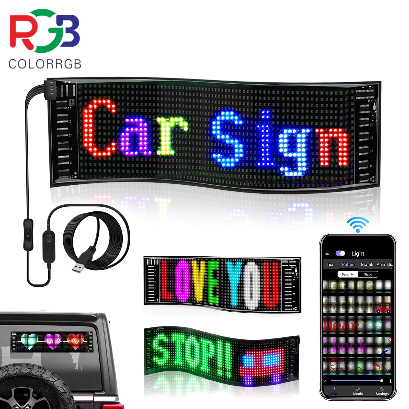 Scrolling Huge Bright Advertising LED Signs, APP Custom Text Pattern Animation Music Rhythm,LED Matrix Panel,Remote&USB Charging