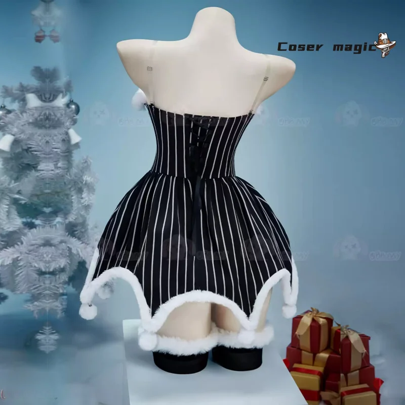 Jack Halloween trajes de calavera disfraz Cosplay película Skellington pesadilla Navidad mujer hombre Jack vestido de rayas negras traje completo