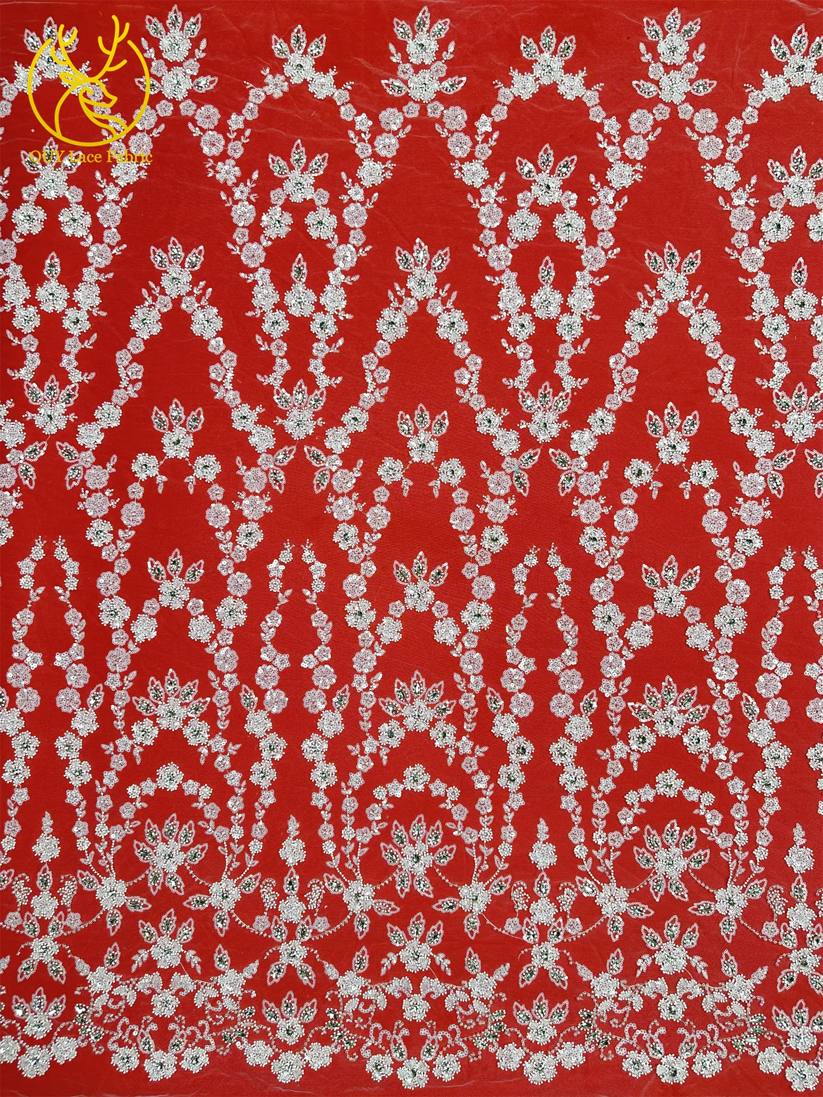Nigerianisches weißes Hochzeitskleid Tüll-Mesh-Spitzenstoff Hochwertiger französischer Stein-Spitzenstoff Afrikanischer Perlen-Pailletten-Spitzenstoff – Detail 26