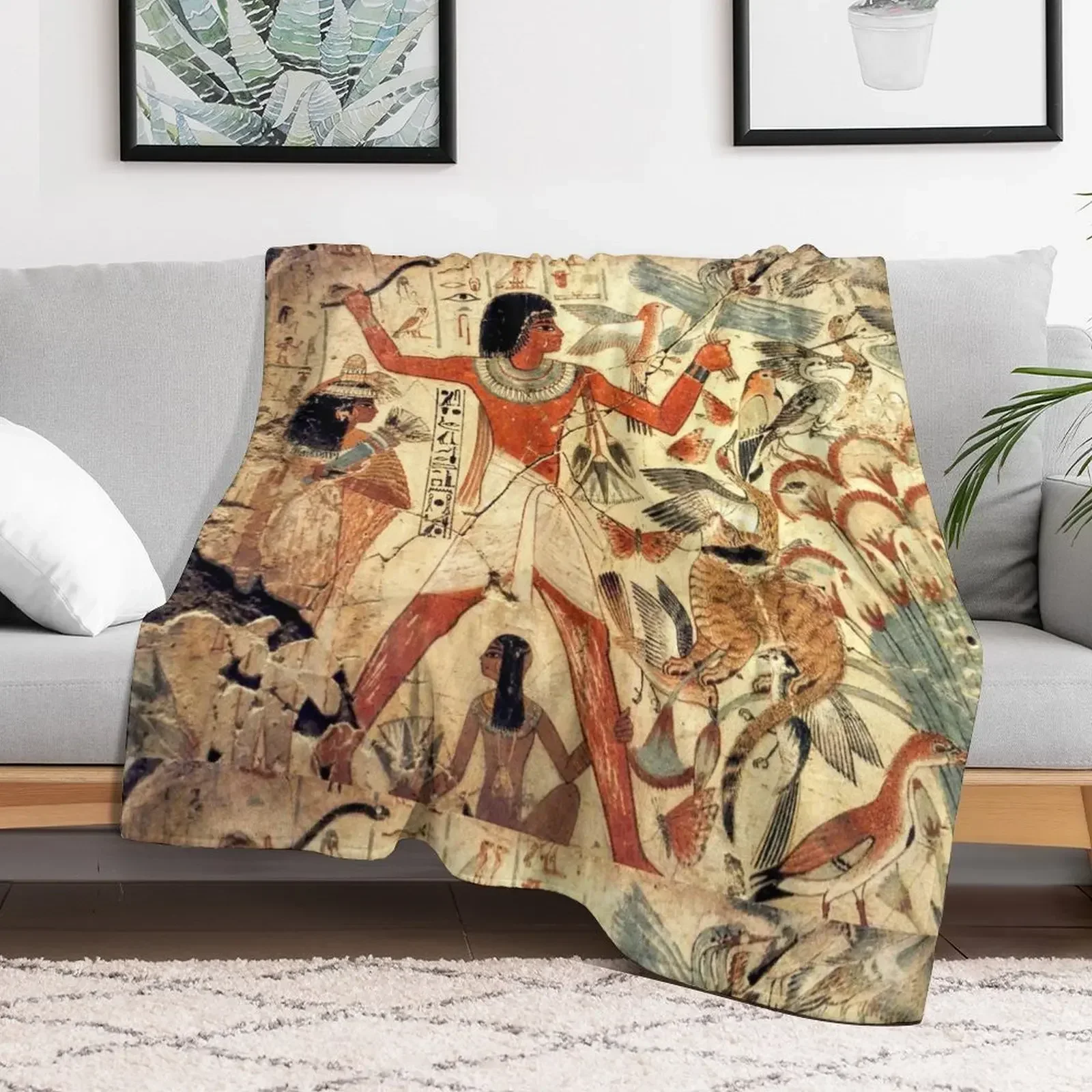 Ancient Egyptian Couple Hunting Throw Blanket Winter beds Custom Blankets