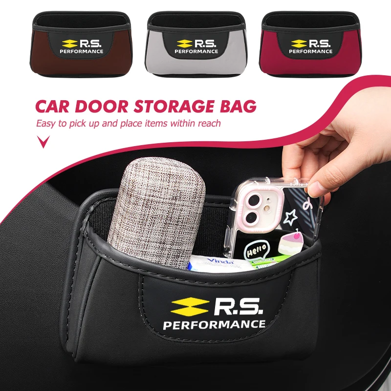 Car Seat Leather Pocket Holder Universal Sticky Storage Pocket For Renault RS Kadjar Captur Clio Megane 2 3 4 RS Koleos Logan