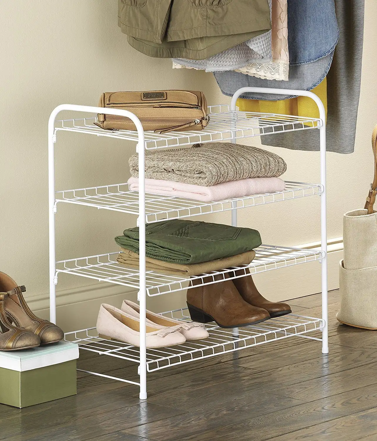 

4 Tier White Wire Closet Accessory / Shoe Shelves