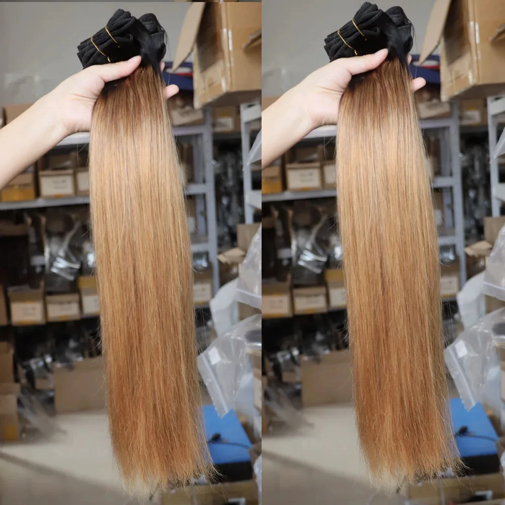 Capelli umani Remy vergini trama seta dritto peruviano oro Ombre biondo #27 colore uno due tre fasci di capelli affare tessitura dei capelli Remy