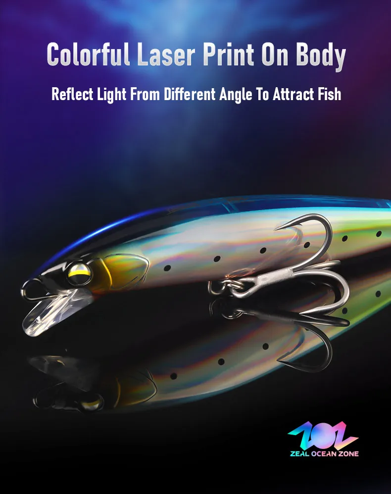 KINGDOM Sinking Minnow Angelköder, 38 g, 140 mm, Salzwasser-Langwurf-Angelköder, künstlicher harter Seebait für Ozean, Seebarsch – Detail 6