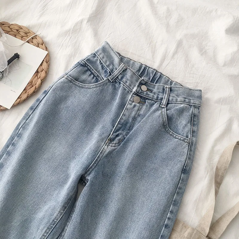 High Waist Straight Leg Jeans Women's Student Loose Korean Style plus Size Slimming Dad Harlan Trousers Trendy Cotton Denim
