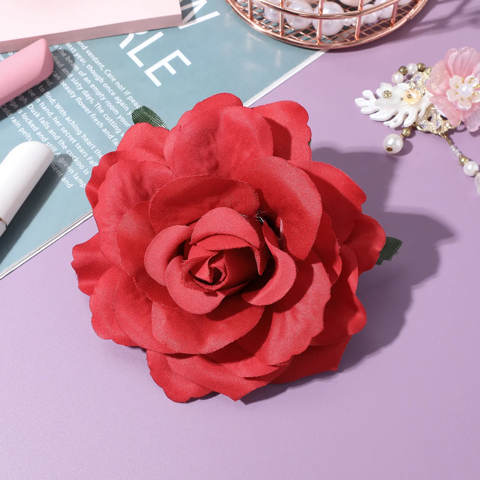 2 in 1 Artificial Rose Flower Hair Clip Brooch Pin for Women Floral Hair Accessory for Party Prom Wedding Summer Picnic