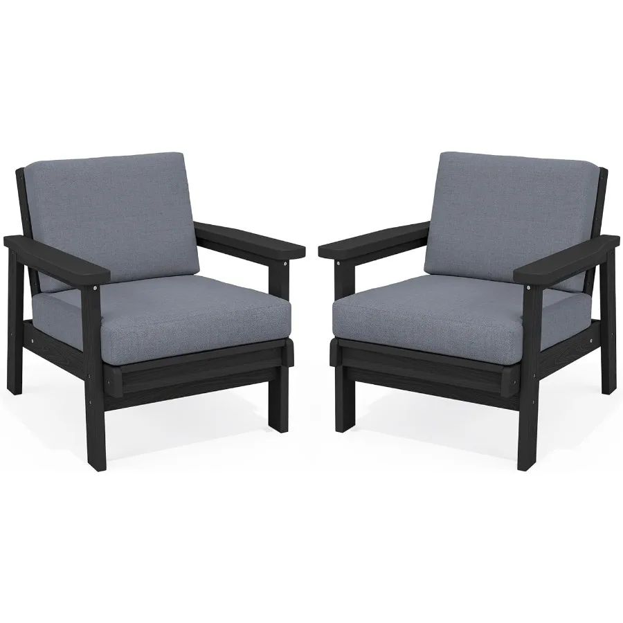 

Набор из 2-х уличных диванов из HDPE с черной рамой и серной подушкой для патио, садовой террасы или балкона, прочный, устойчивый к атмосферным воздействиям, LowMain