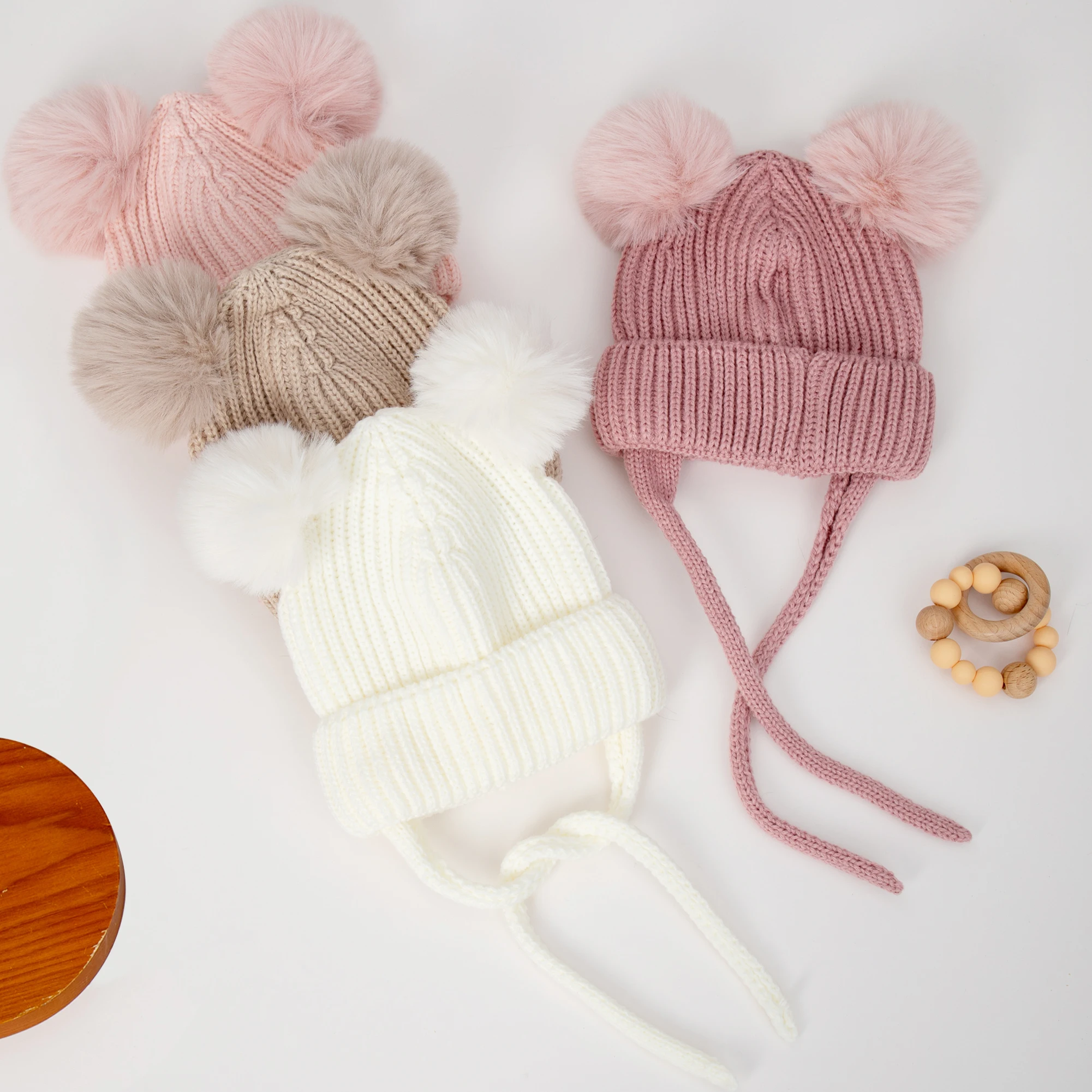 Pompom Winter Baby Hats Cute Beanies Caps Bear Ear Protection Knitted Boys Girls Headwraps Warm Kids Crochet Infant Kid Headwear