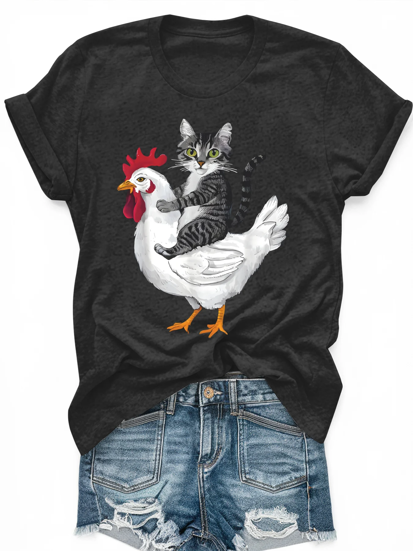 Women's large-size printed short-sleeved T-shirt, loose and casual, soft, comfortable and breathable, outdoor sports