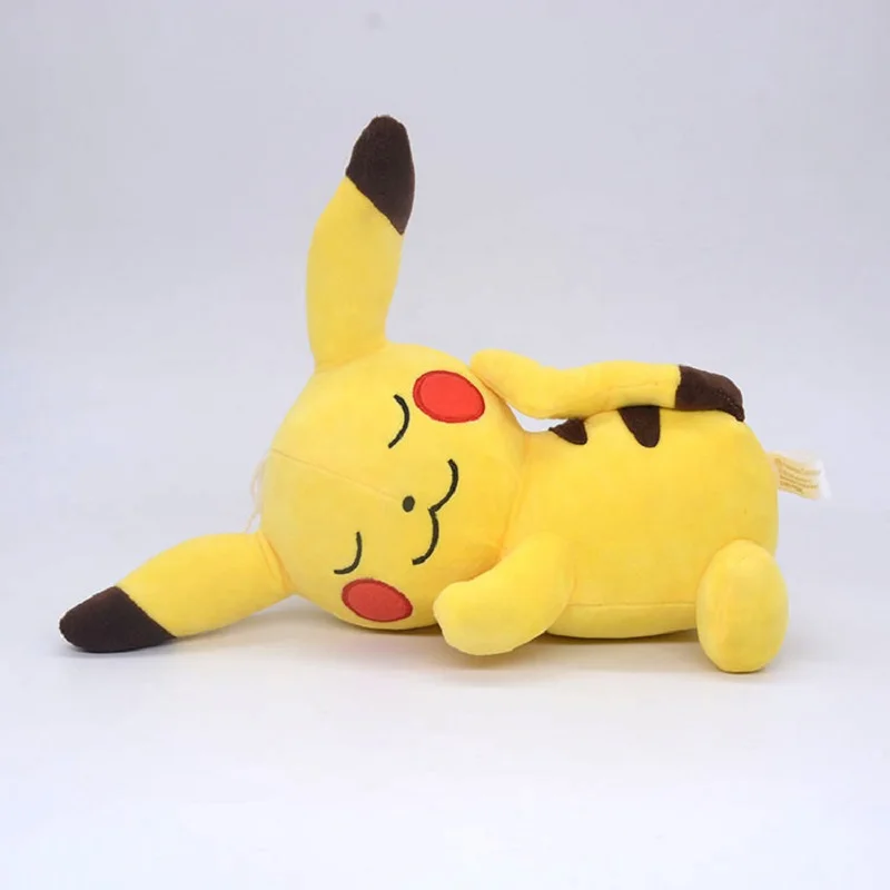 Pokémon Pikachu dormindo bonecas de pelúcia para crianças, figura anime, modelo recheado de bichinho, brinquedinho, presentes de Natal, novo, 20-25cm