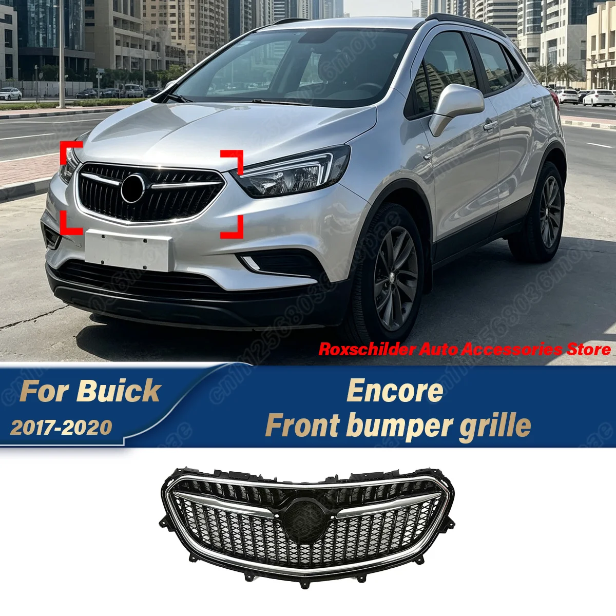 For Buick Encore 2017 2018 2019 2020 Car GS Style Gloss Black Front Bumper Grille Radiator Mesh Honeycomb Cover Trim Body Kit