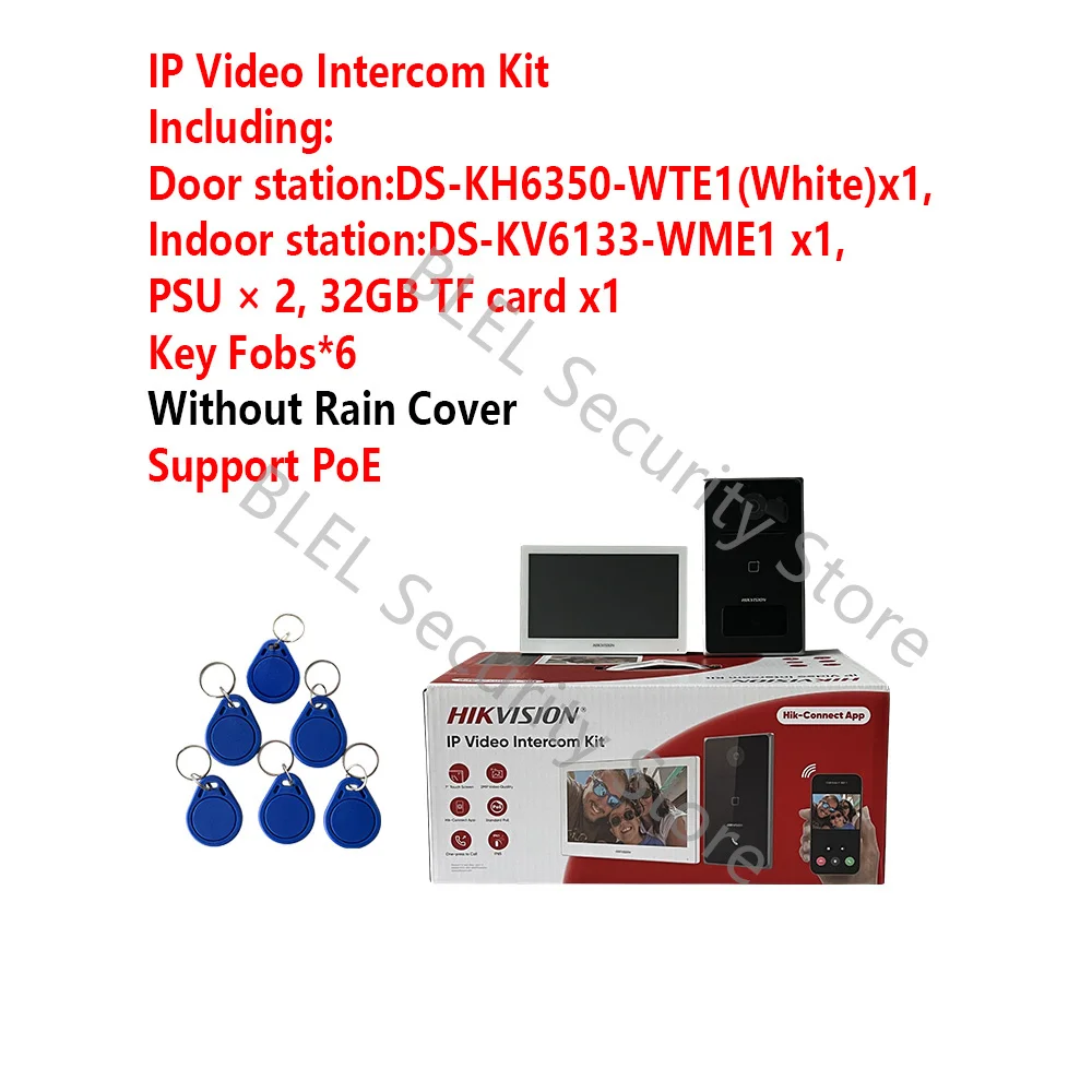 طقم الاتصال الداخلي عبر الفيديو HIKVISION DS-KIS608-P IP مع POE DS-KV6133-WME1 & DS-KH6350-WTE1 التحكم الأبيض Hik-Connect