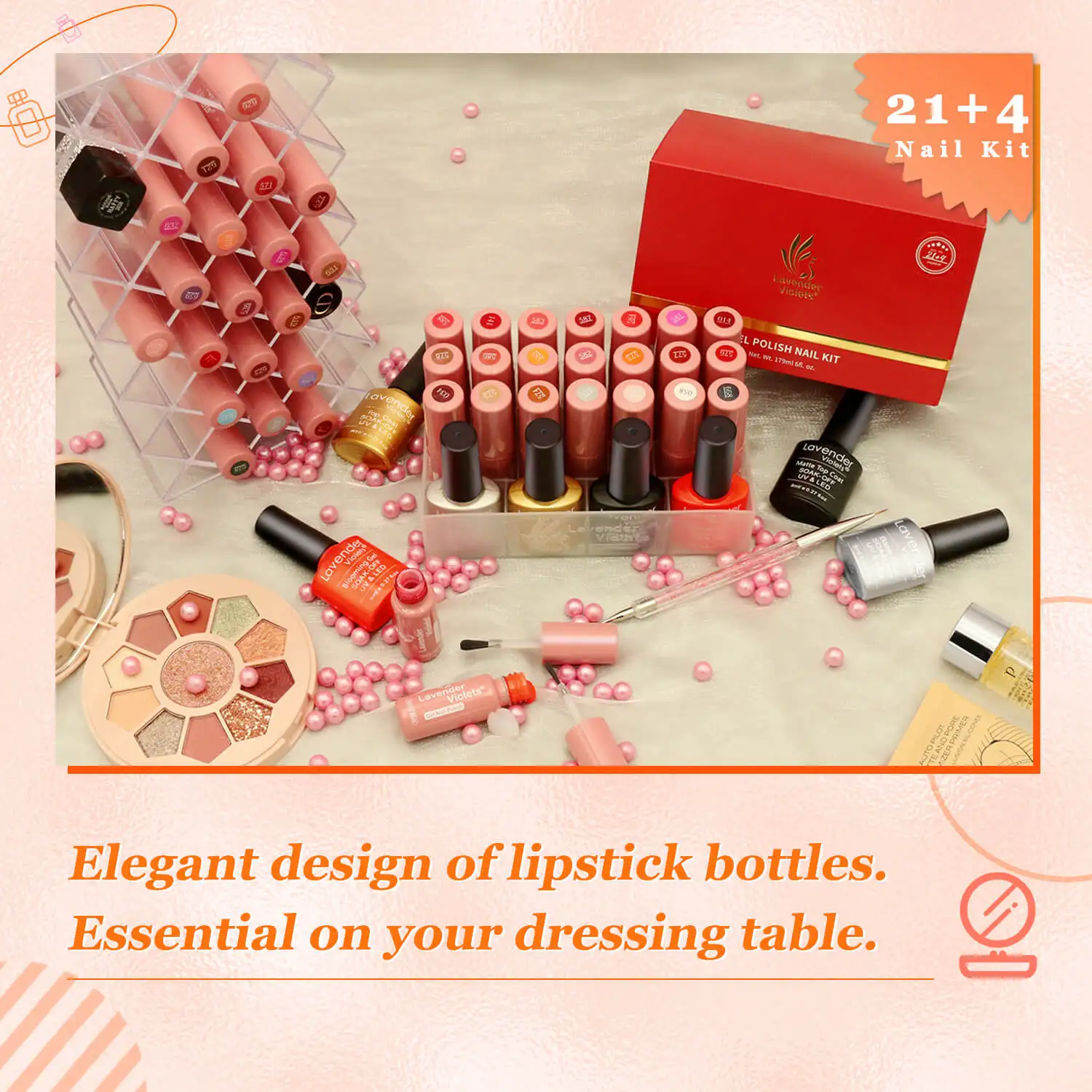 طقم طلاء أظافر جل 26 قطعة مع معطف 21 لونًا أحمر ورديًا وجل مزهر، معطف أساسي لامع وغير لامع معطف فوقي لتقليم الأظافر #3