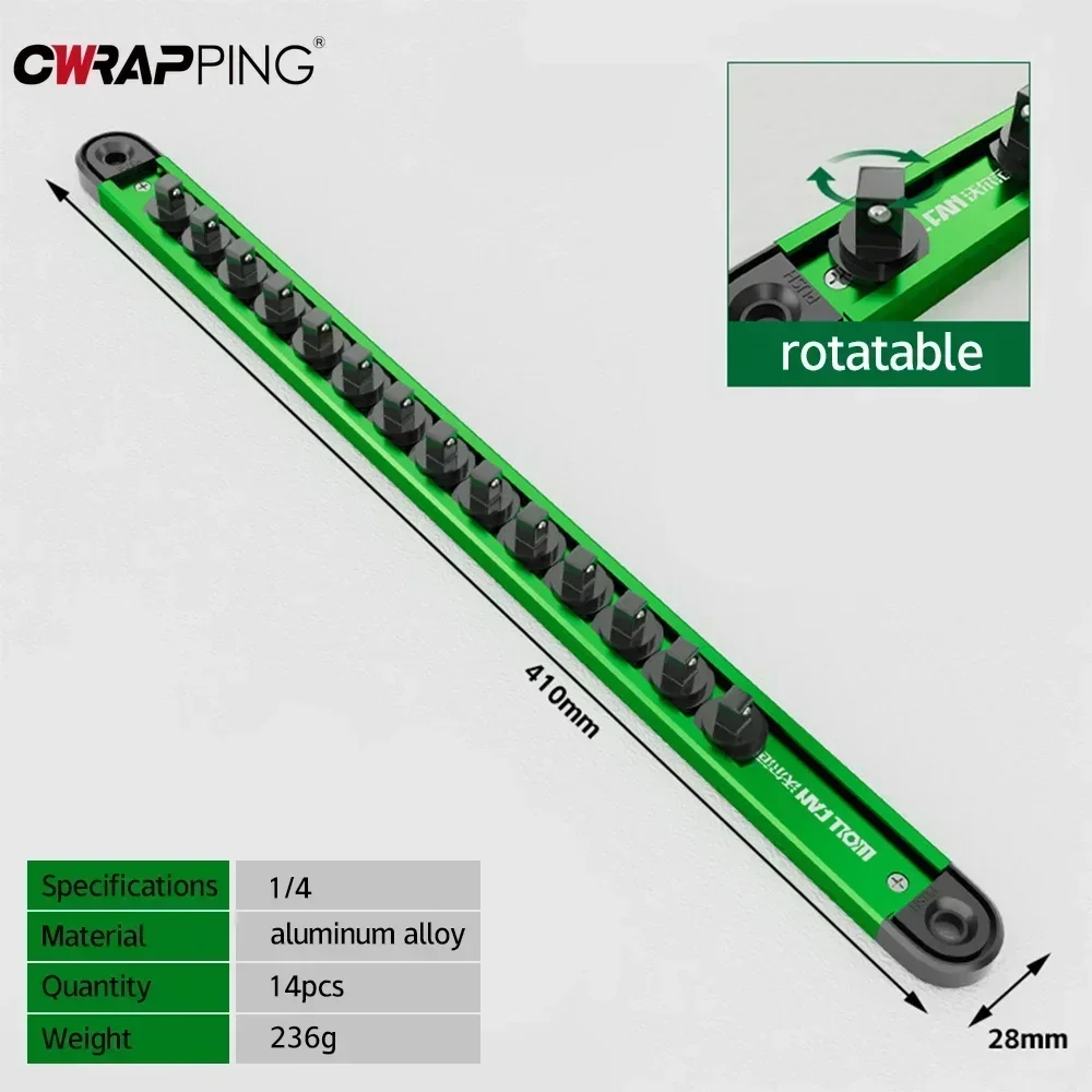 Socket Holder Magnetic 360° Rotating Plug Plate 1/4 3/8 1/2 Inch Green Multi-function Disassembly Repair Storage Tool for Car