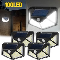 1-4PCS 100LED Solar Lights 3 Mode Outdoor Wall Lamp PIR Motion Sensor Solar Powered Sunlight Street Light for Garden Courtyard