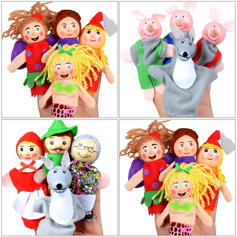 4/6PCS Finger Puppen Set Baby Märchen Finger Puppe Plüsch Tier Puppe Cartoon Familie Handpuppe Theater kinder Geschenk