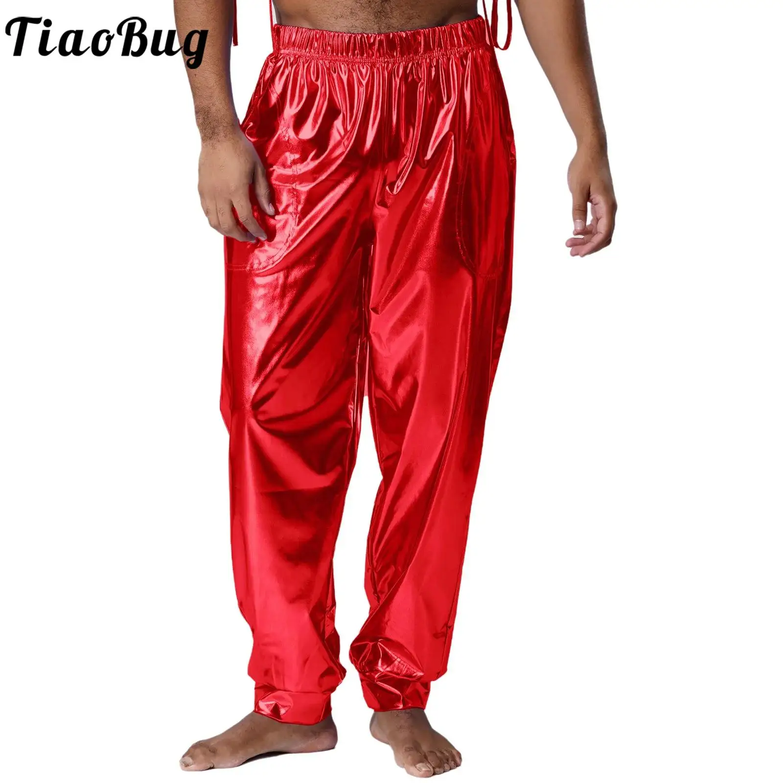 

Men Fashion Metallic Long Pants Trousers Party Club Raves Hip Hop Hippies Disco Dance Performance Pants for Casual Daily Pants