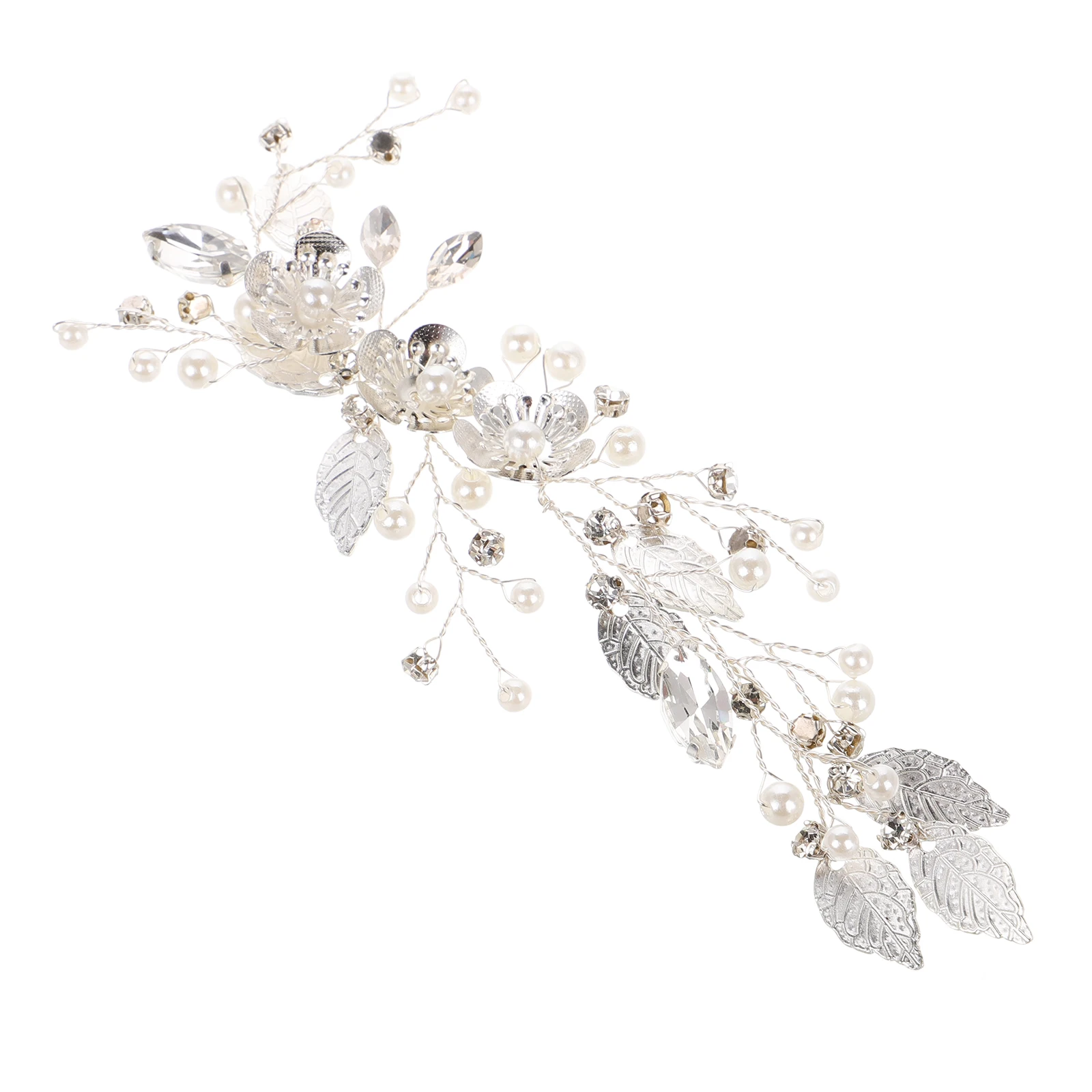 

Faux Pearl Bridal Headband Alloy Leaf Flower Pearl-Inlaid Hair Clasp For Wedding Party Cosplay Costume Decoration Women'S Hair