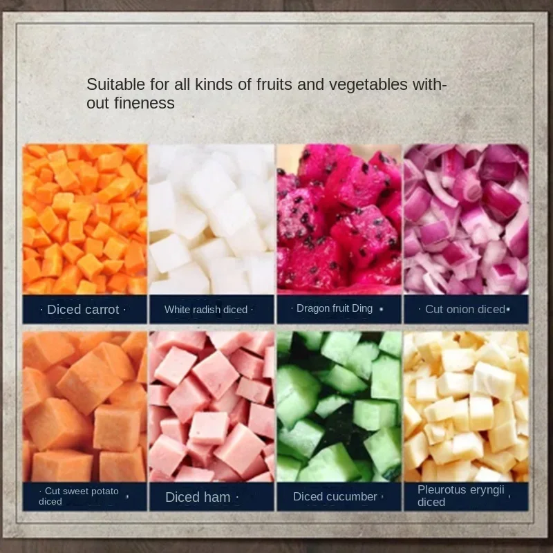 เครื่องหั่นสี่เหลี่ยมลูกเต๋าอัตโนมัติสำหรับมืออาชีพเครื่องหั่นสี่เหลี่ยมลูกเต๋าสำหรับแครอทมันฝรั่งผักผลไม้มะม่วงเชิงพาณิชย์