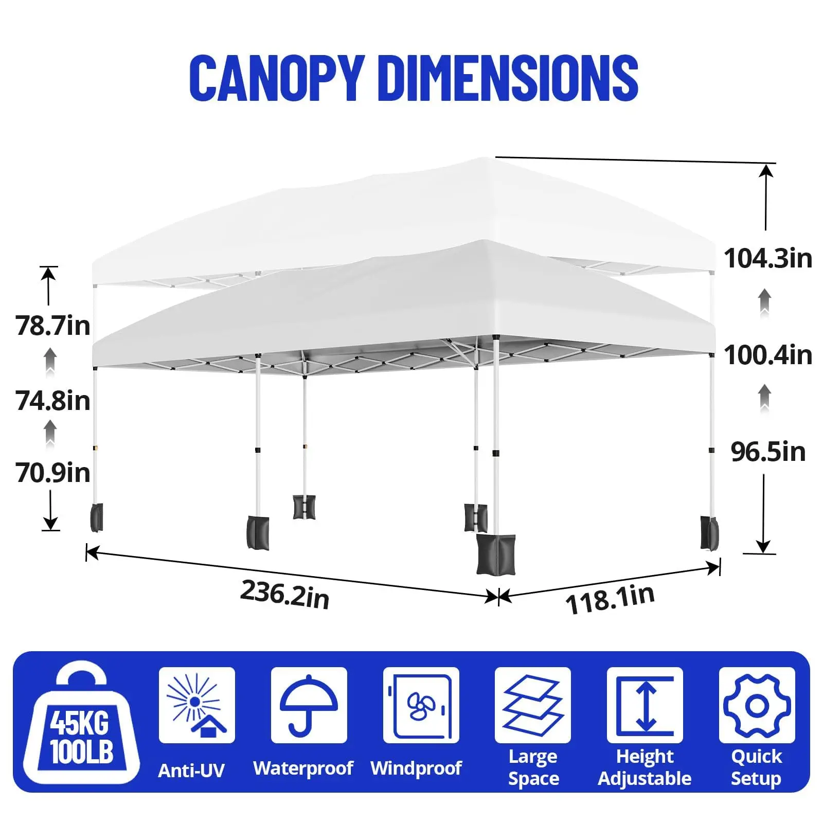 10x20 FT White Heavy‑Duty Pop‑Up Party Tent, Commercial Canopy with 6 Removable Sidewalls, Waterproof Outdoor Event Shelter for Wedding, Patio, Backyard Gatherings