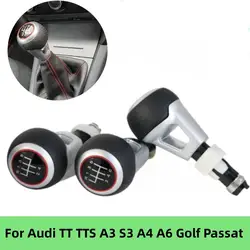 Leather Gear Shif Knob For Audi TT TTS A3 S3 A4 A6 Golf Passat Manual Lever Sihifter Stick Pen Hand Speed Gear Knob Car Styling