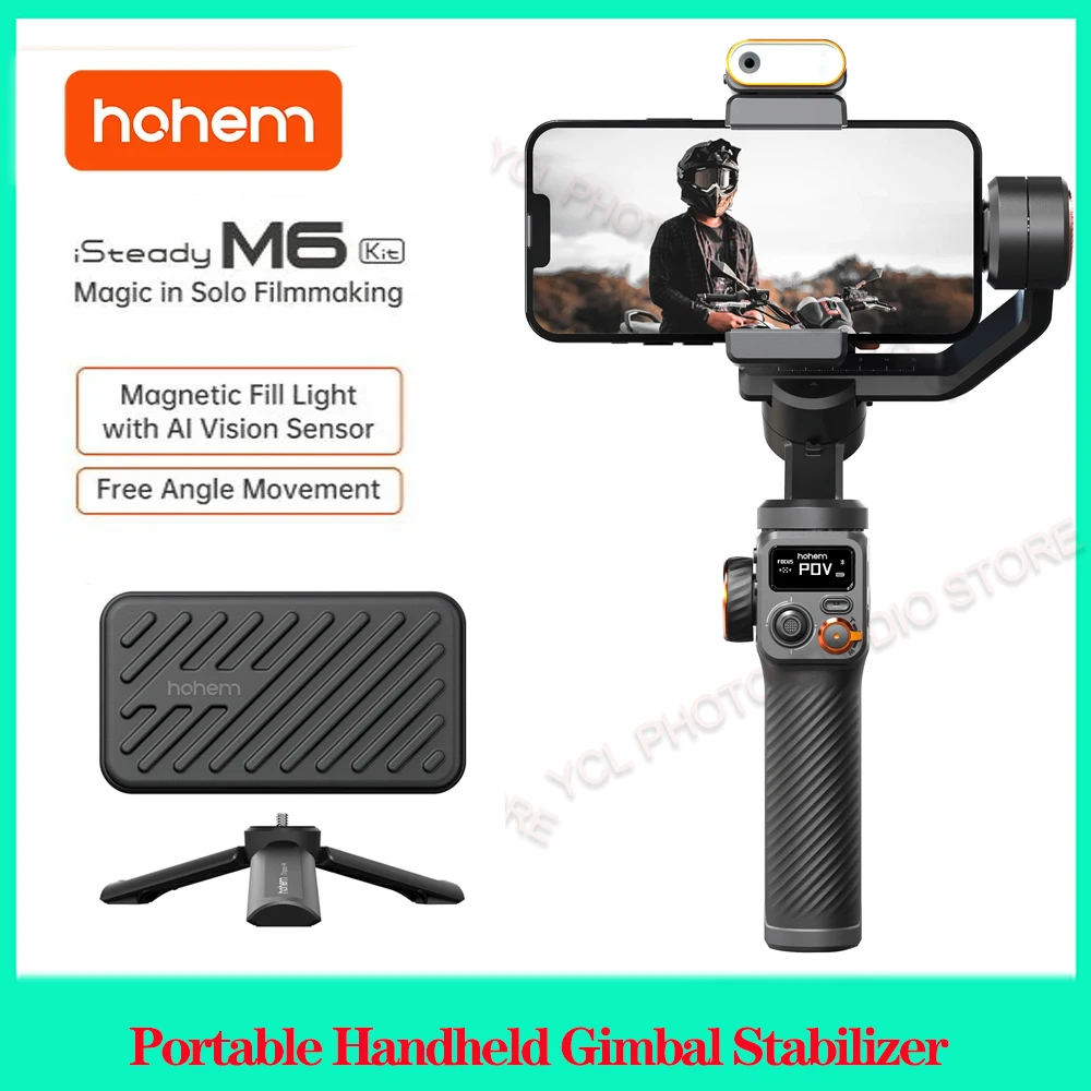 Hohem iSteady M6 Kit Portable Handheld Gimbal Stabilizer Selfie Tripod for Smartphone with AI Magnetic Full Color Video Lights