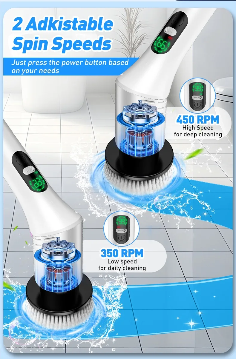전기 회전 스크러버 9개의 교체 가능한 브러시 헤드 강력한 무선 청소 브러시 욕실, 욕조, 타일, 바닥, 자동차용