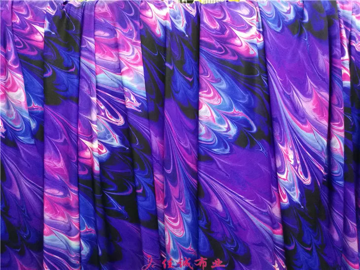 YLM Large Stretch Spandex Fabric Purple Flame Printed Bradin Dance Wear Swimsuit Dress DIY Fabric