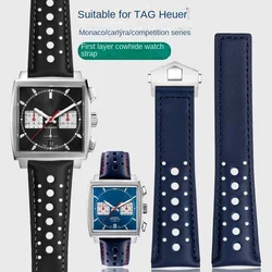 Breathable Genuine Leather Watchband 22mm For TAG HEUER MONACO CARRERA CBL2115 Men's Leather Watch Strap Folding Buckle Bracelet