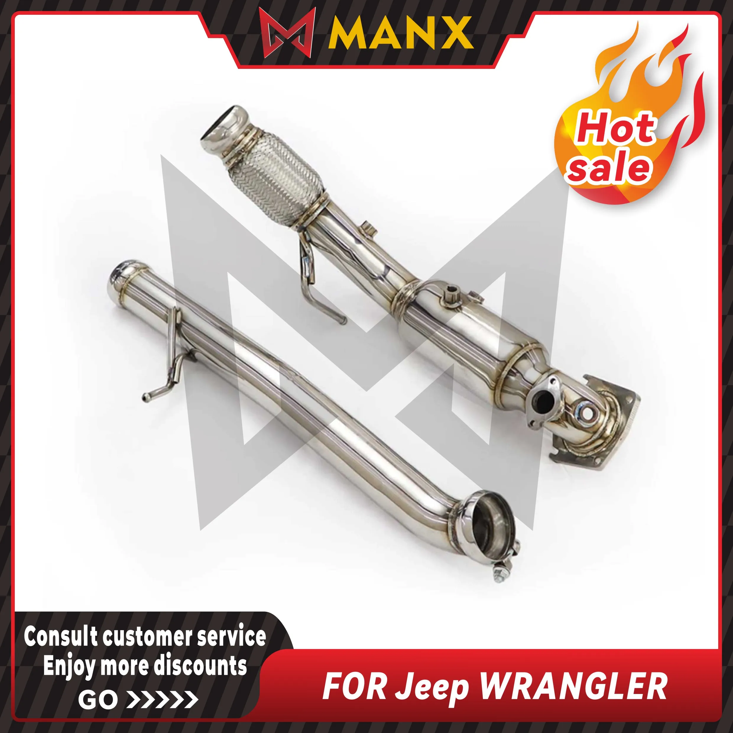 

MANX Car Exhaust system for Jeep WRANGLER Catalyzed Downpipe Catless Downpipe Stainless steels Performance exhaust pipe