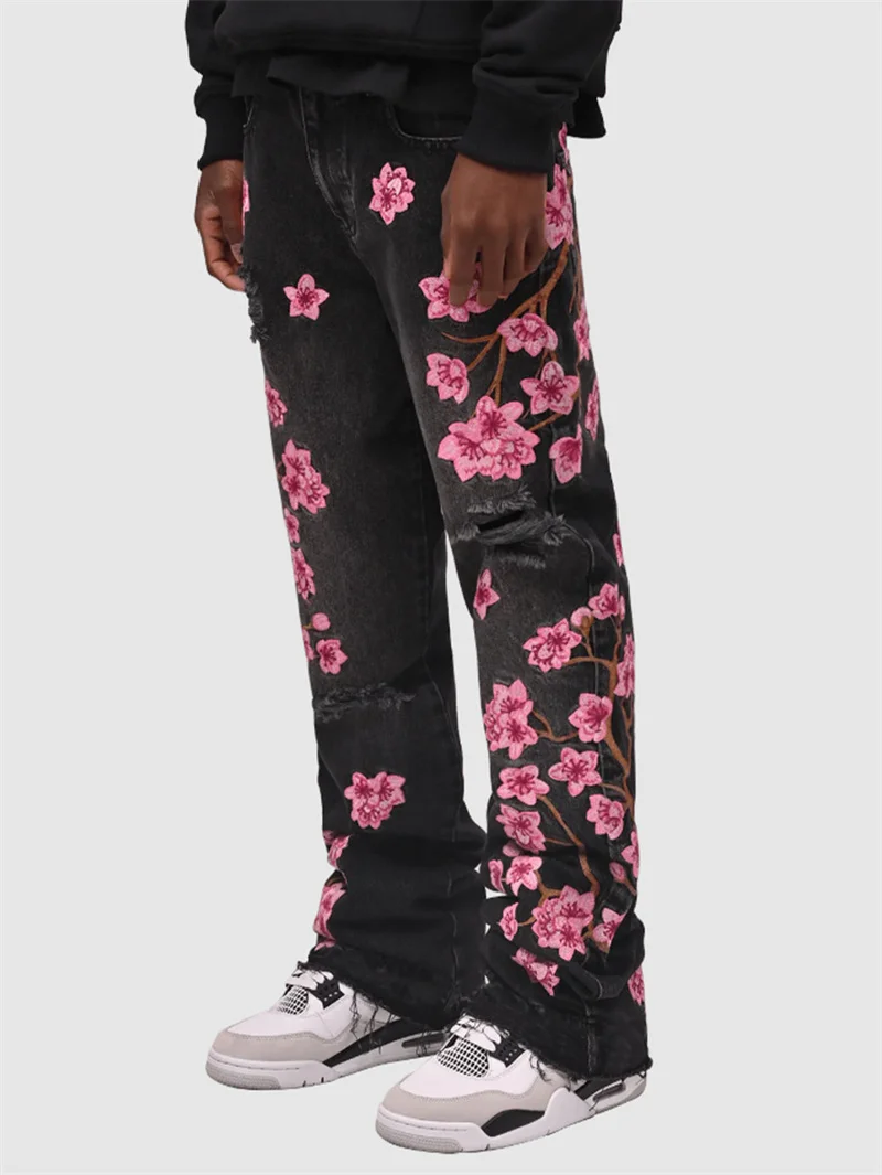 

Y2K Fashionable Embroidered Men's Jeans Classic Retro Light Blue Color Suitable For All Seasons High Street Straight Jeans 2025