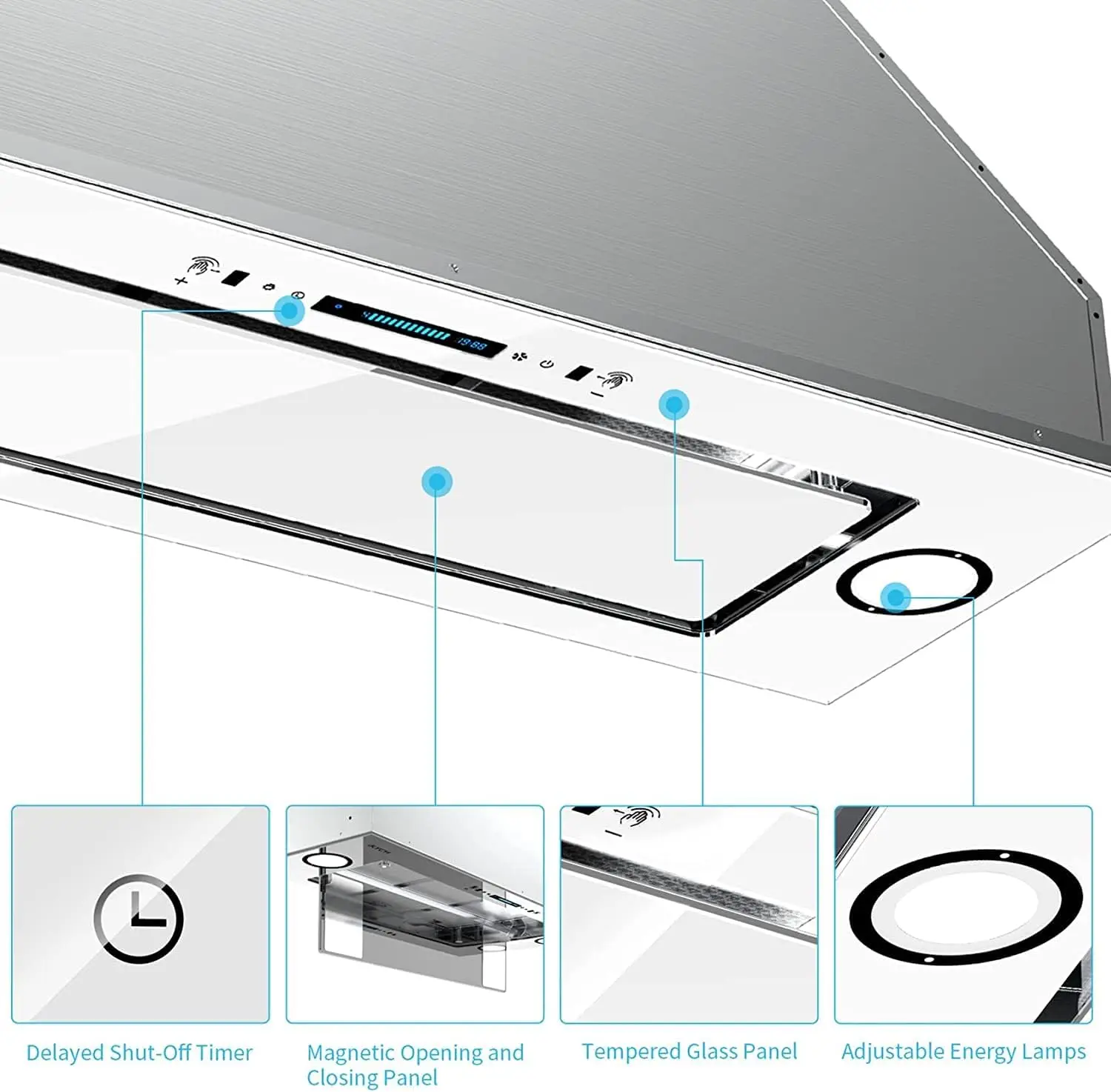 غطاء محرك السيارة الجديد مقاس 36 بوصة بقدرة 900 CFM غطاء محرك السيارة بدون أنابيب مع 4 سرعات مروحة بيضاء من الفولاذ المقاوم للصدأ غطاء محرك السيارة من الزجاج المقسى مقاس 36 بوصة #6