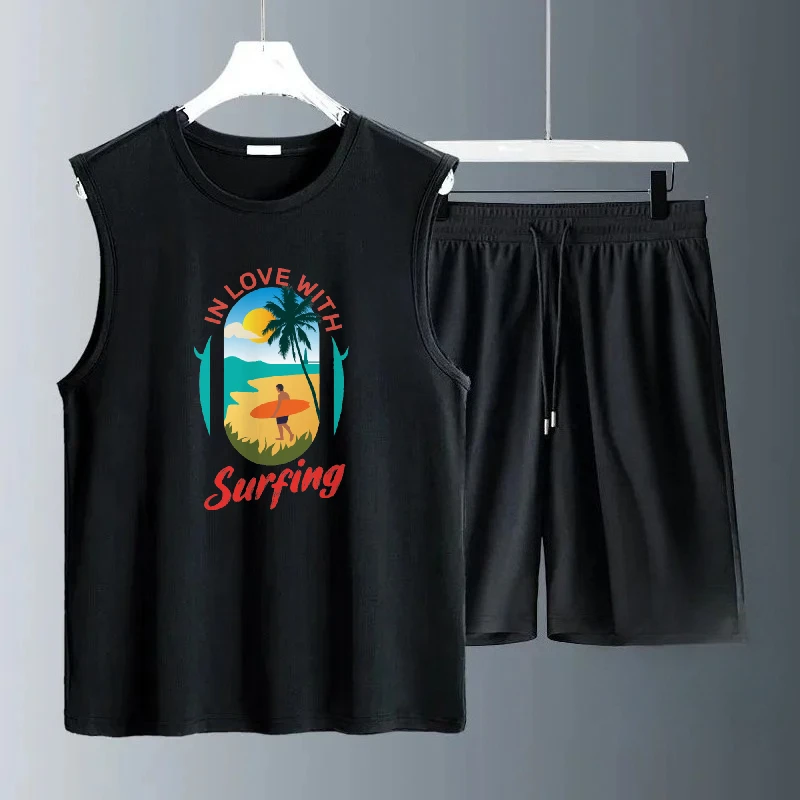 

2025 Men's Summer Rich color doodle prints Casual Sets Sleeveless Daily Wear Lightweight Comfortable Fashionable Outfit suits