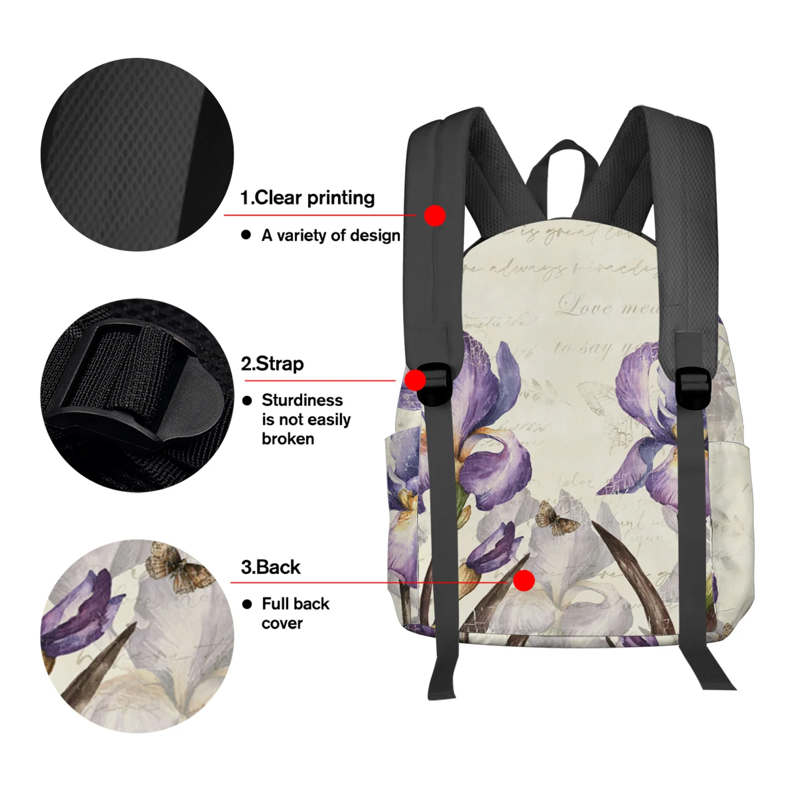 Sacs d'École Vintage Violet Papillon Iris pour Homme et Femme, Sac à Dos Personnalisé pour Ordinateur Portable, Voyage Mochila