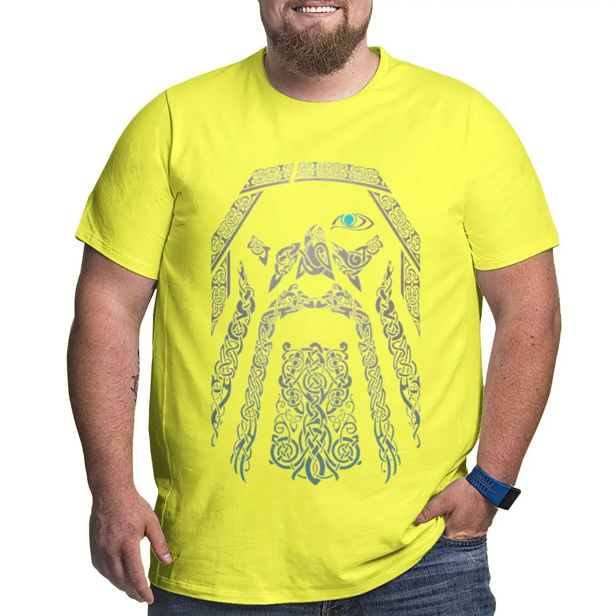 

Odin Norse Graphic T Shirts for Big and Tall Men Big Size Men's T-shirt Yellow Cotton Short Sleeve Top Tees Clothing Plus Size