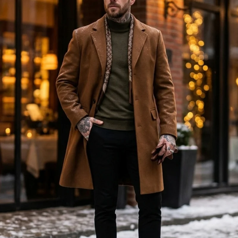 Nouveau Manteau Trench en Laine Mélangée pour Homme, Longueur Étendue, Simple Boutonnage, Style Business Décontracté - Manteau Streetwear Mature pour Homme