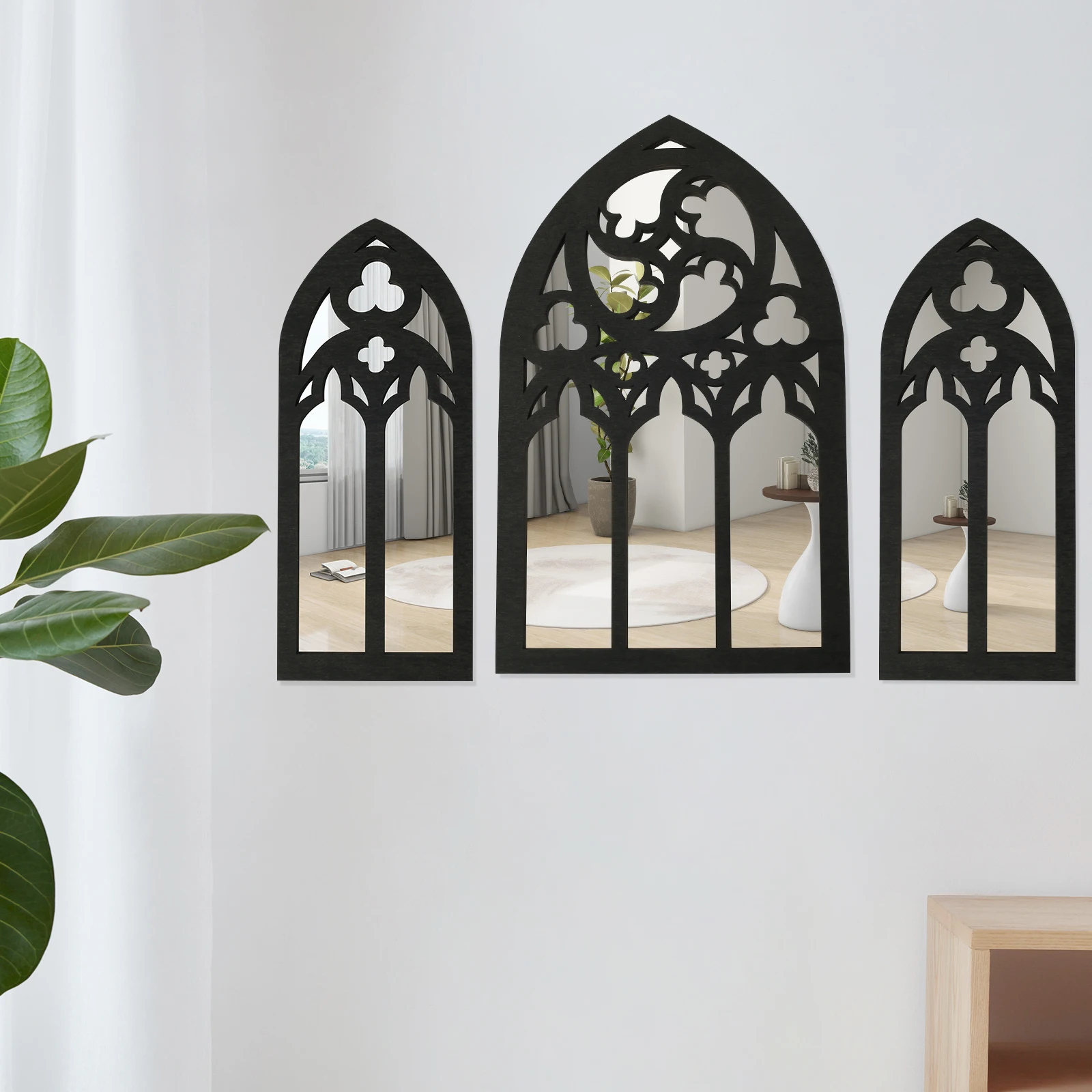

3Pcs Arched Window Wall Mirror Set Gothic Wall Mirror Decor Cathedral Arched Mirror Decor Self-Adhesive Arched Wall Mirror