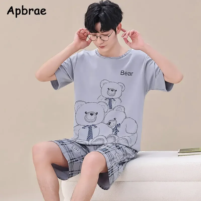 Summer Mens Pajamas Plus Size 4XL Casual Short Tops Short Pants Cotton Pijamas Men Sleepwear for Men Fashion Cartoon Home Wear