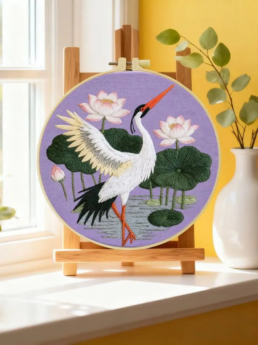 1 Stück 20X20CM/15X15CM 7,87/6,3 Zoll Schwan-Stickerei-Starter-Kit DIY-Kit DIY-Stickerei-Set Handarbeiten Nähkunst-Set für Anfänger – Detail 6