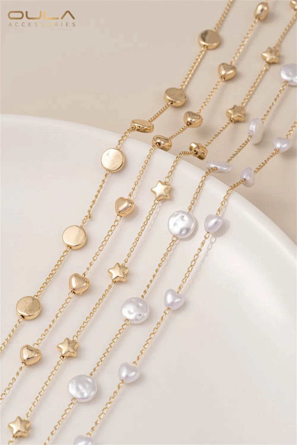 

14K Gold-plated Heart Five-pointed Star Bead Chain Baroque Imitation Pearl Chain Diy Handmade Chain Necklace Loose Chain