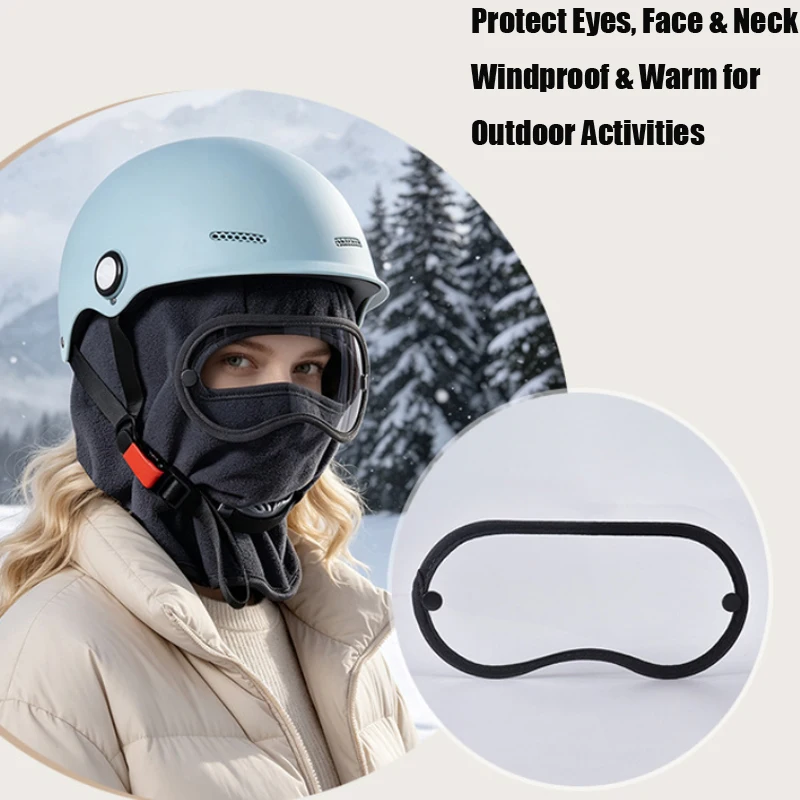 Winter Fleece Balaclava with Detachable Anti-fog Goggles Windproof Full Face Mask for Motorcycle Cycling Skiing Outdoor Sports