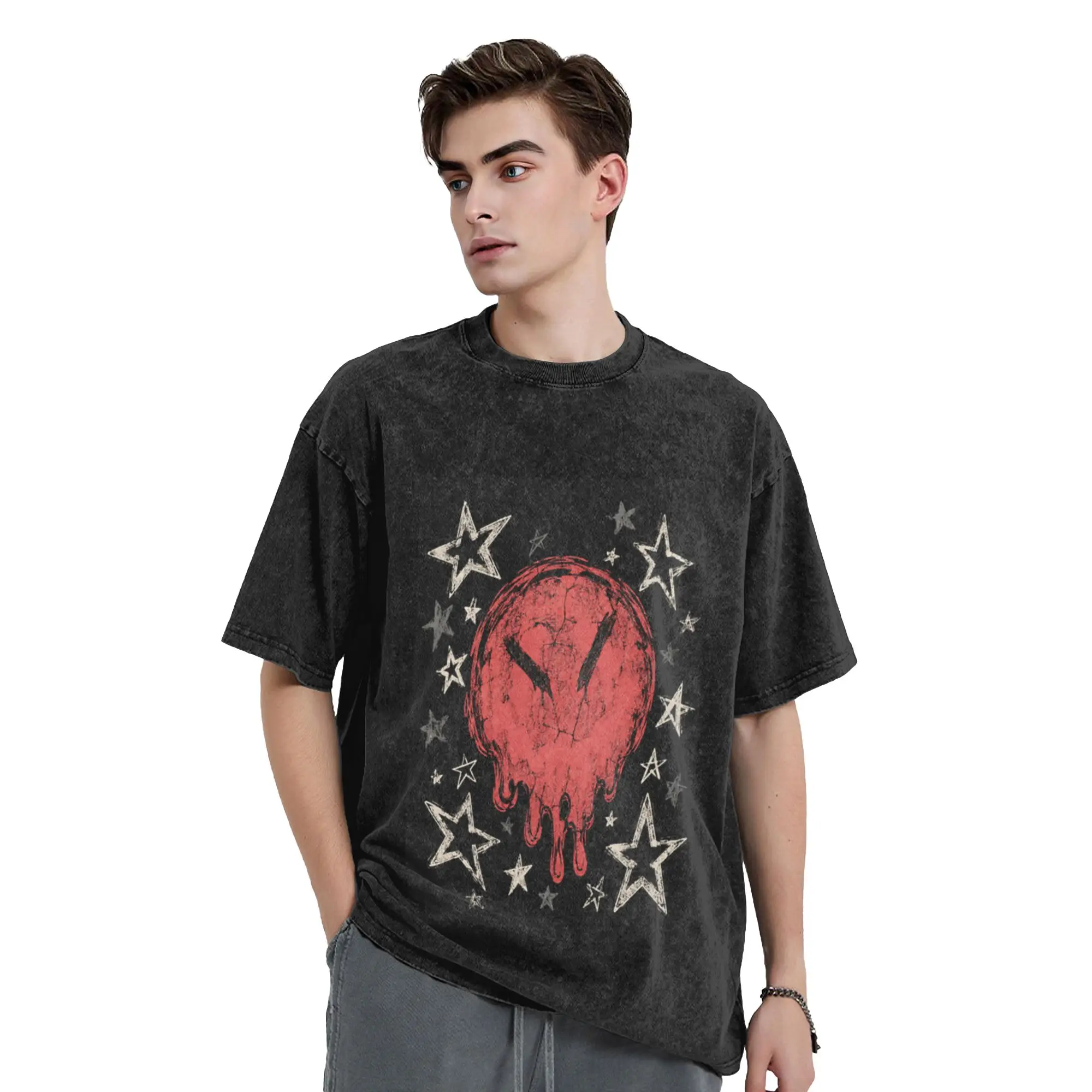 Melting Red Sphere Grunge Star Graphic Soft Grunge Punk Grunge Classic Stylish A Vintage Oversized Cotton Unisex T-Shirts