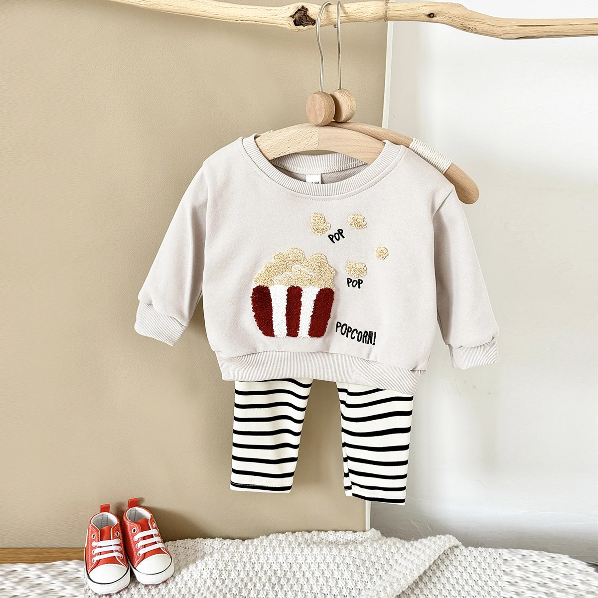 Nouvelle tenue pour bébé haut printemps automne fille pantalons longs sweat dessin animé pop-corn haut enfants enfants vêtements 2 pièces bébé garçon vêtements