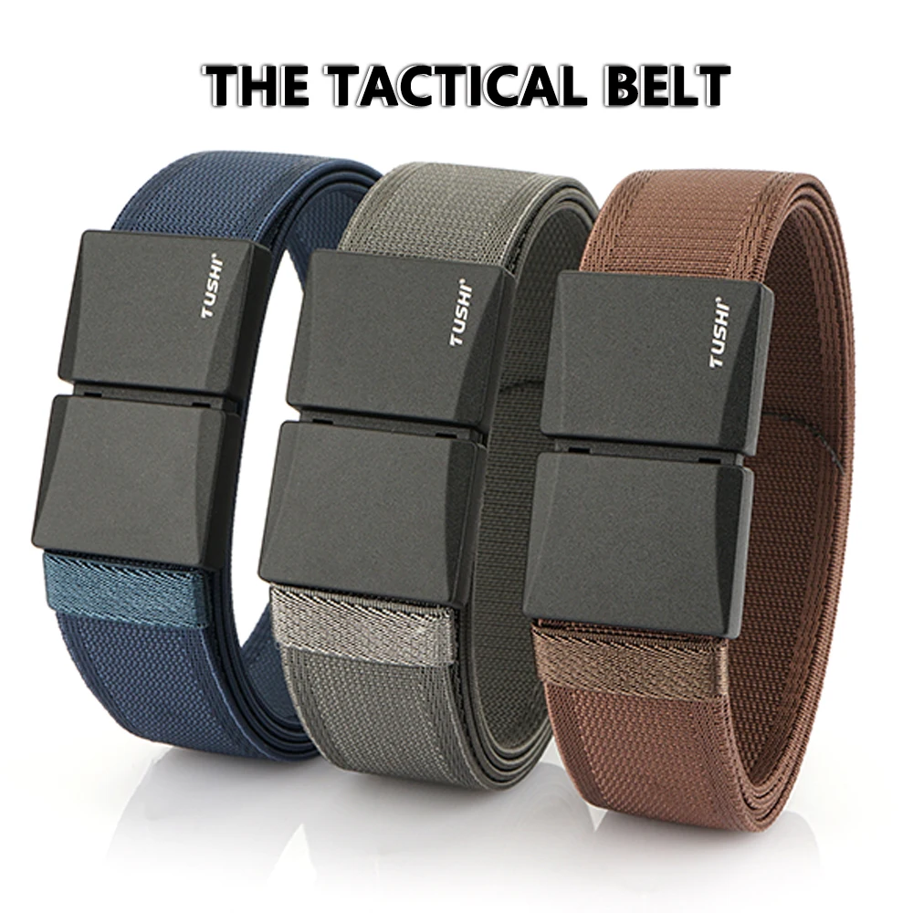 TUSHI Elastic Belt for Men Magnetic Buckle Alloy Quick Release Buckle Unisex Hiking Belt Military Tactical Belt Stretch Girdle