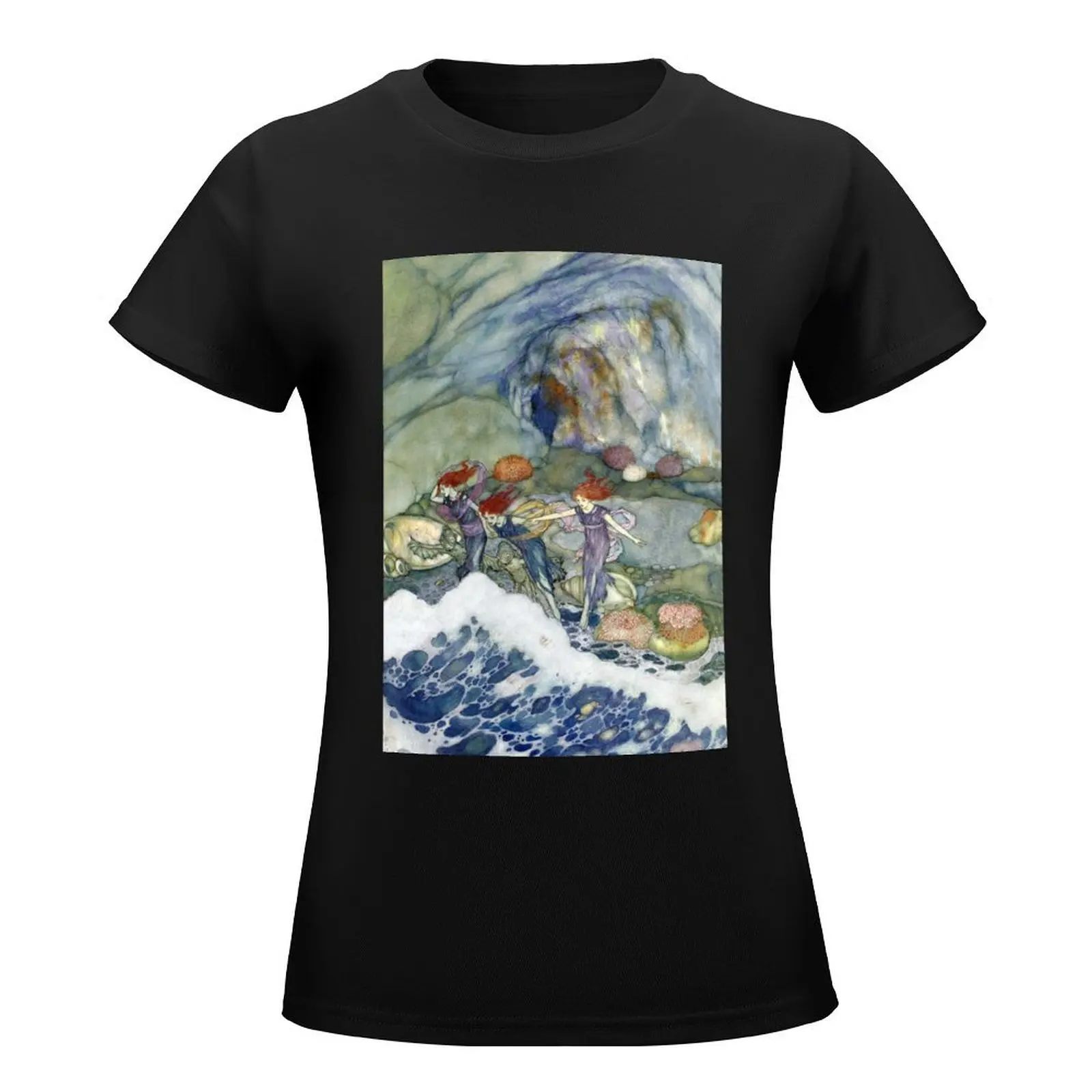 Mermaid Cave - The Tempest - Edmund Dulac T-Shirt anime summer clothes Women clothing