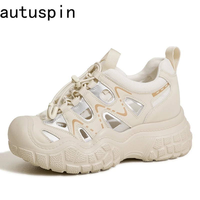 

AUTUSPIN 2025 Women Hiking Shoes Summer Fashion Sports Style Hollow Out Sneakers Female Synthetic Leather Ladies Vulcanized Shoe