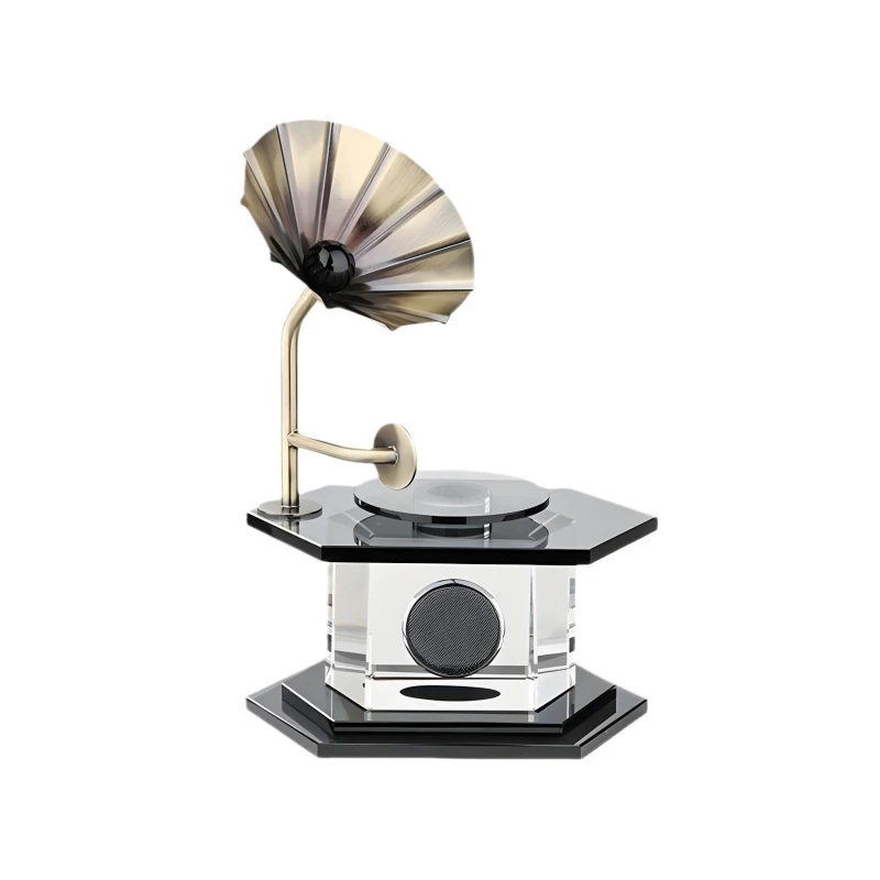 

Living room light luxury retro transparent crystal high-end ornament desktop office phonograph