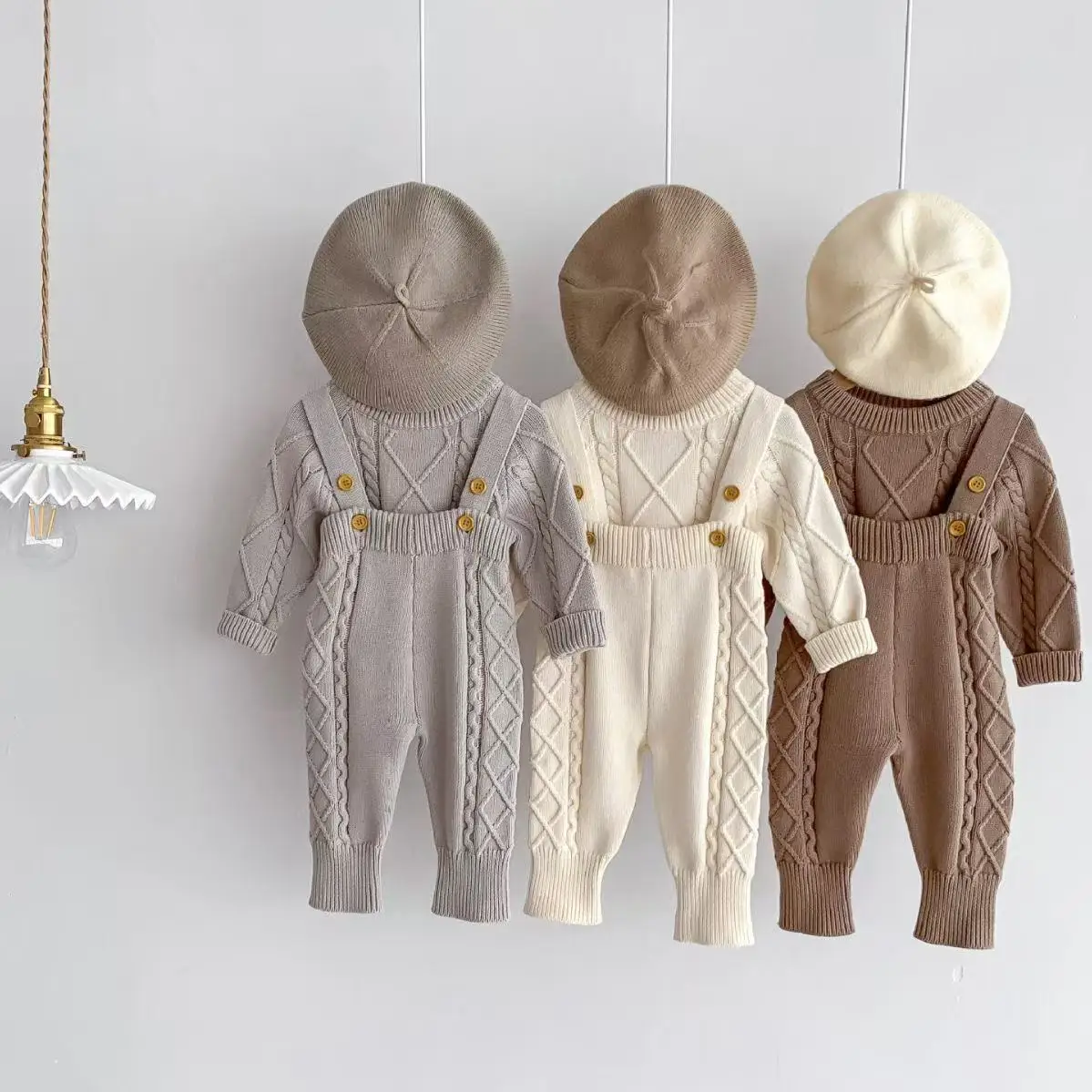 Baby Clothes Two-piece Fried Dough Twists Knitting Suspenders Suit Boys and Girls' Sweater jumpers Kids Outfits