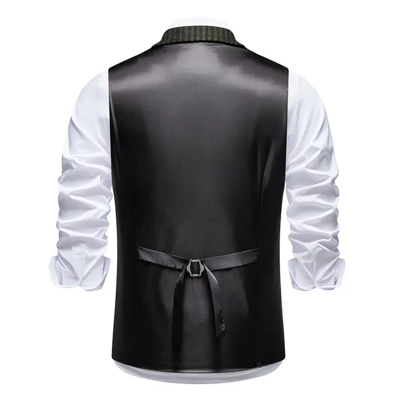 Men's Retro Lapel Striped Vest Fashion Herringbone Coarse Tweed Pockets Suit Vest British Casual Vintage Gentleman Leisure Party