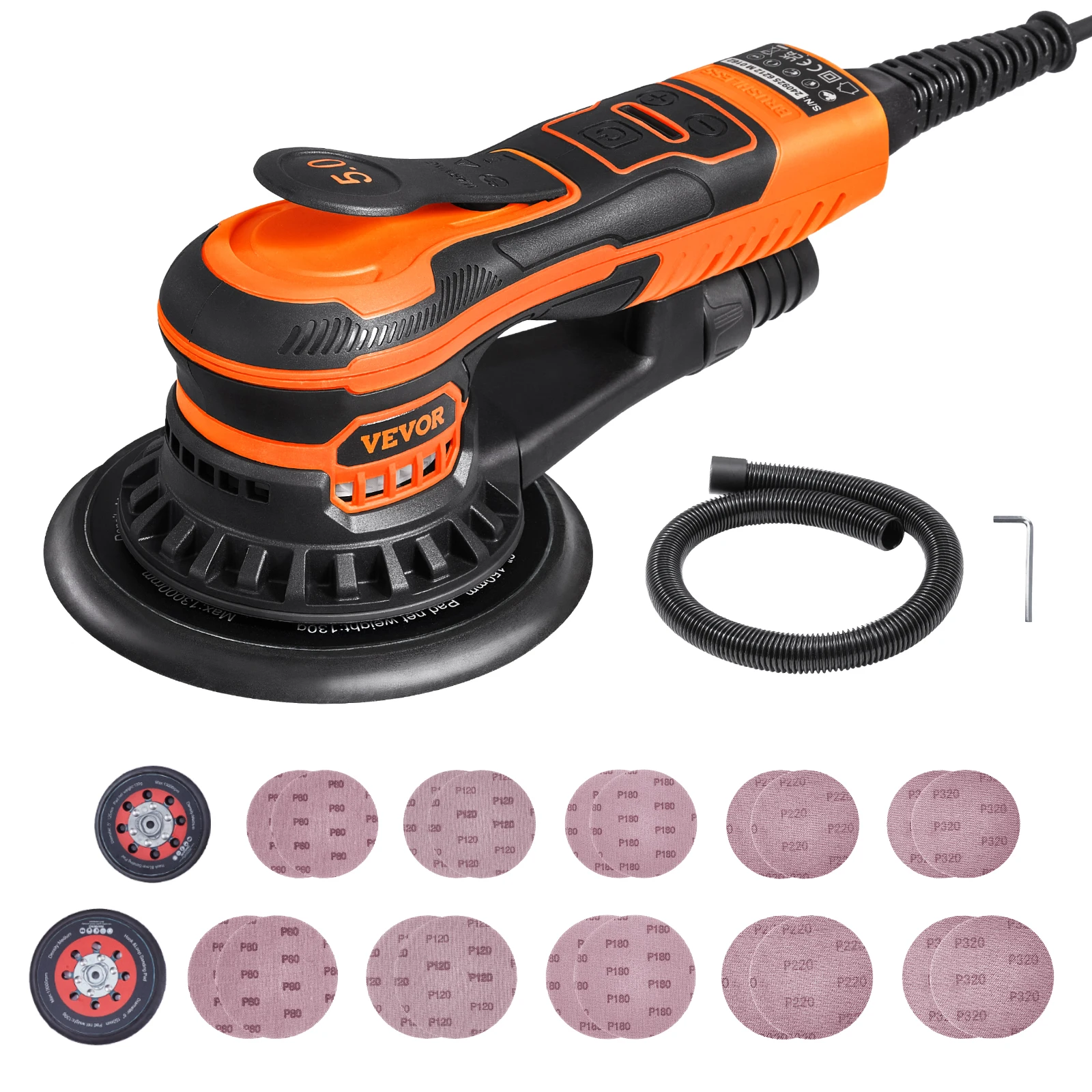 VEVOR Random Orbital Sander 350W Brushless Orbital Sander 10000 PRM 6 Variable Speed Sanding Machine for Woodworking Detailing